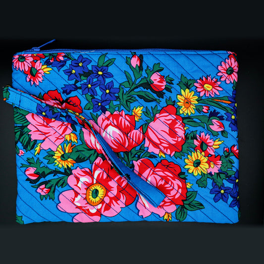 Second blue floral quilted wristlet in the same fabric
